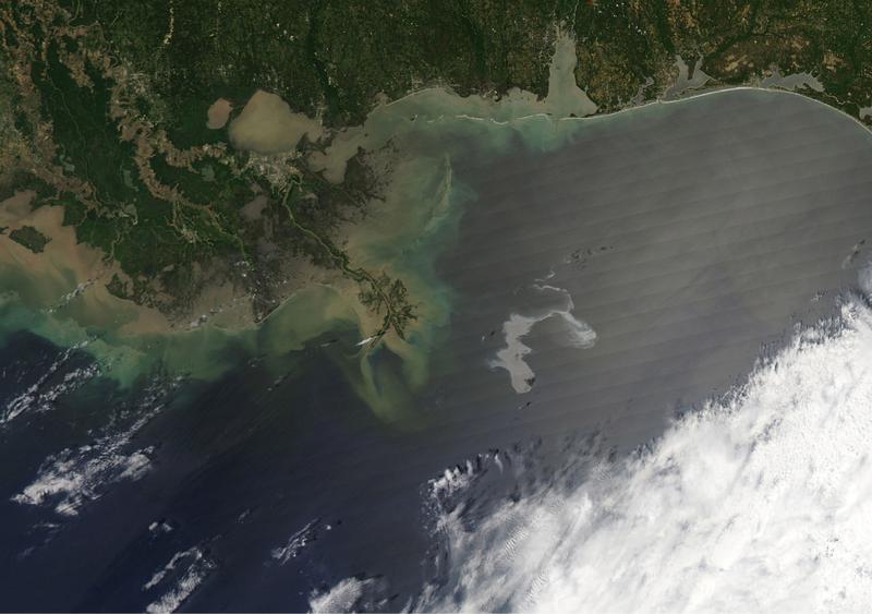 An oil slick from the sunk Deepwater Horizon drilling platform is seen off the coast of Louisiana in the Gulf of Mexico.